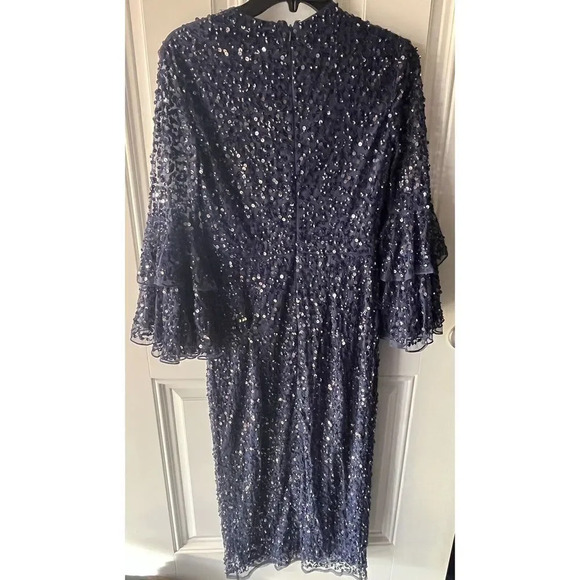 Mac Duggal 10802 Bell Sleeve Sequin Dress Navy Size 4 New With Tags Women’s Gown - Picture 9 of 12
